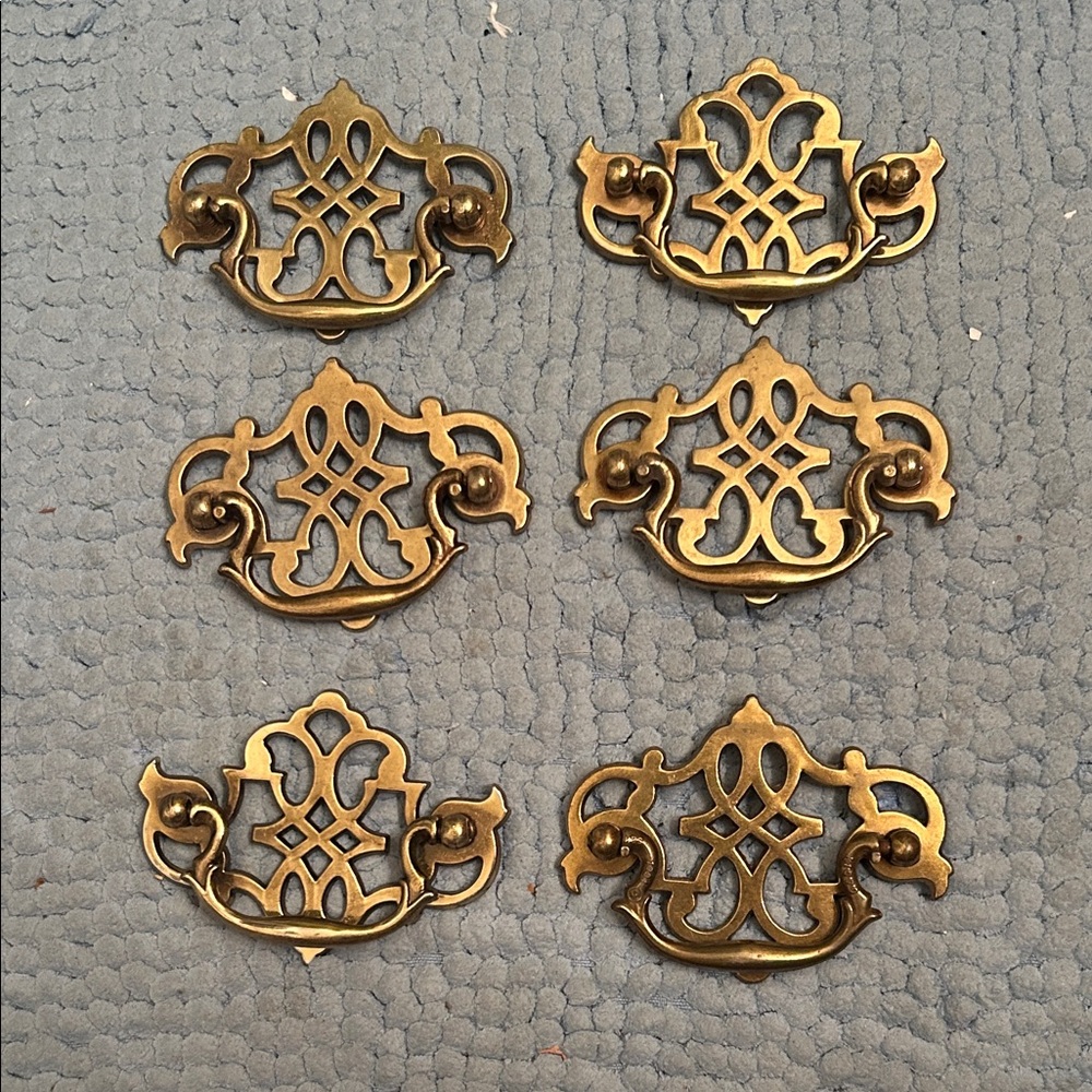 Set of 6 Vintage Brass Chippendale Drawer Pulls – Batwing Bail Handles
